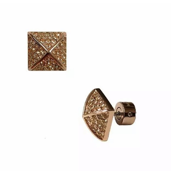 New MICHAEL KORS ROSEGOLD CRYSTALS PYRAMID SHAPED STUD new in box - Picture 4 of 4